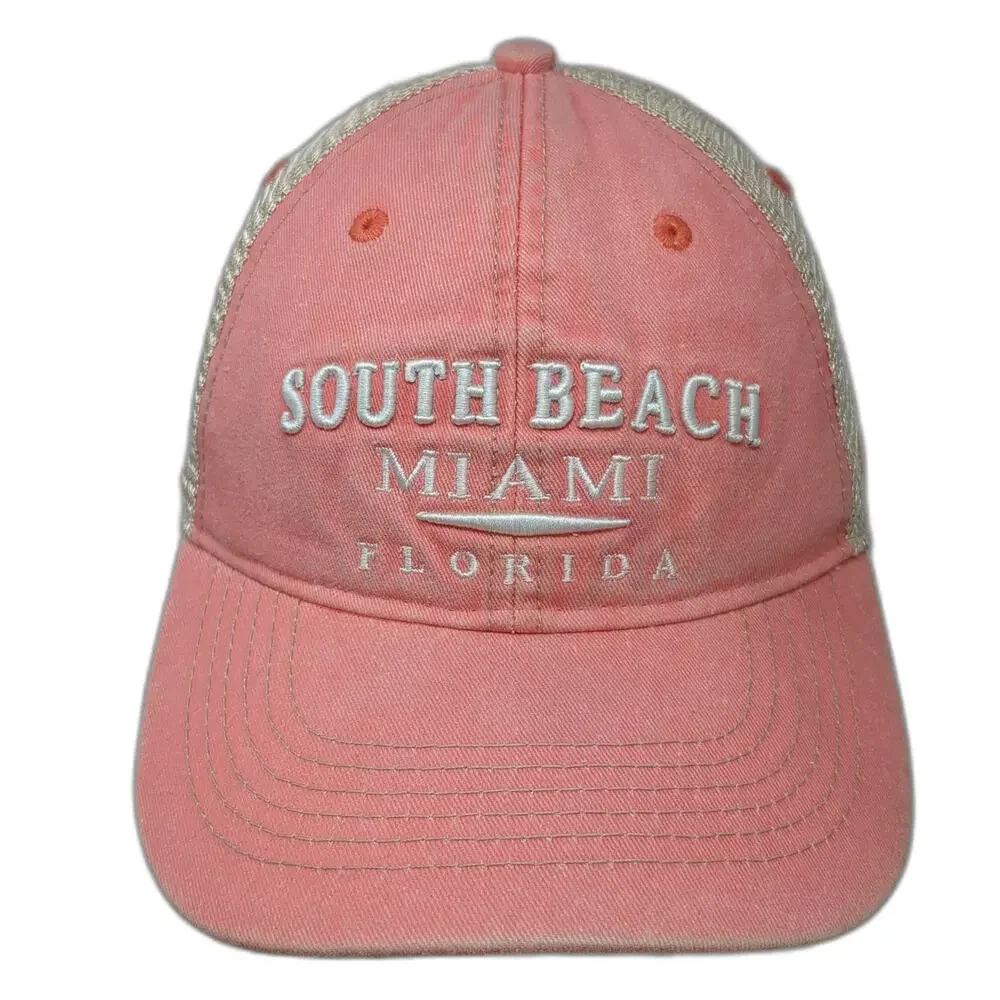 DK Embroidery Trucker Hat Pink Beige Orange One Size South Beach Miami Florida